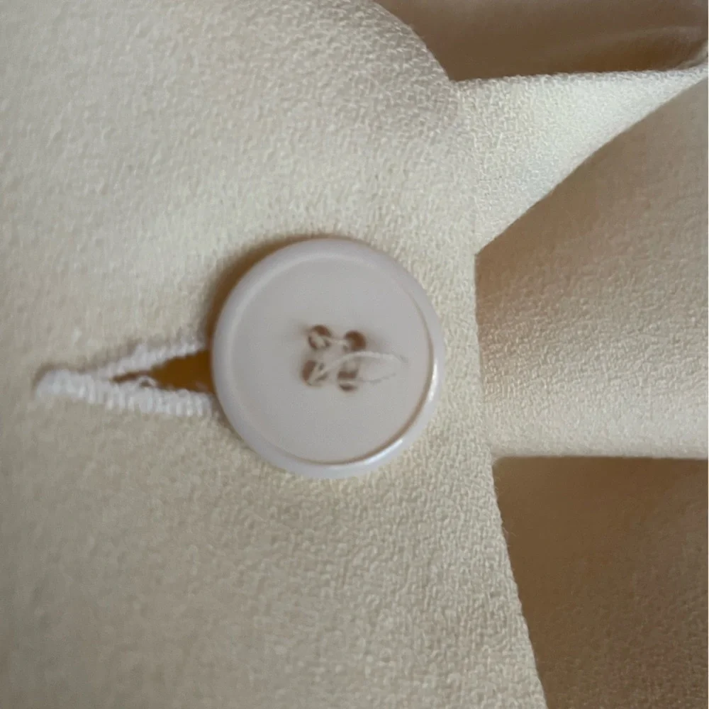 Christian Dior Vintage Minimalist Collarless Coat Suit Jacket Cream Wool